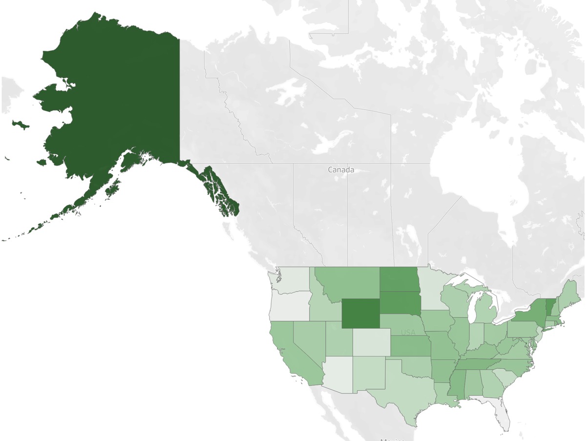 Geospatial map showing influenza risk hotspots across U.S. states