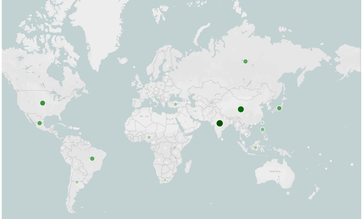 Global customer distribution map and business impact summary